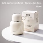 Gourde isotherme compacte 350 ml pour femme disponible en trois coloris : blanc, jaune et rose avec paille