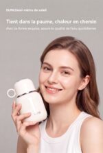 Gourde isotherme compacte 350 ml pour femme disponible en trois coloris : blanc, jaune et rose avec paille