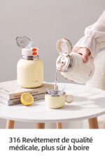 Gourde isotherme compacte 350 ml pour femme disponible en trois coloris : blanc, jaune et rose avec paille